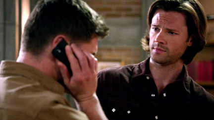 ...and Dean finishes the call with a suspicious Sam next to him.